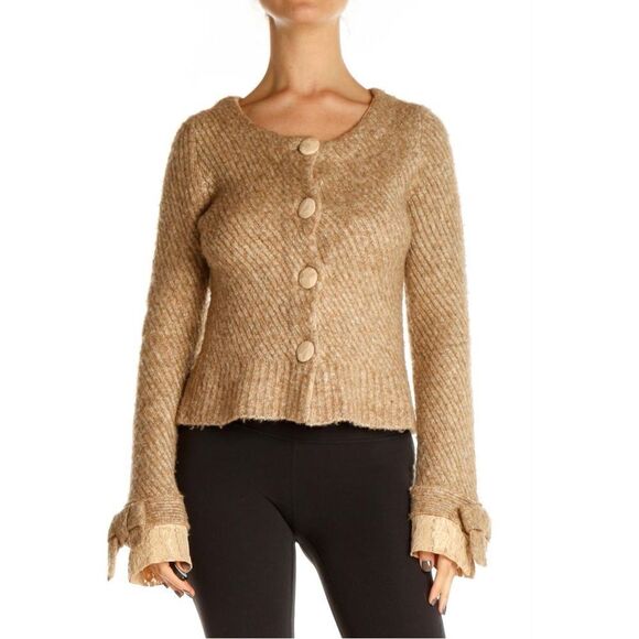 Moth Anthropologie Wool Button Front Long Sleeve Sweater Jacket Lace Trim Sz M - Picture 1 of 6